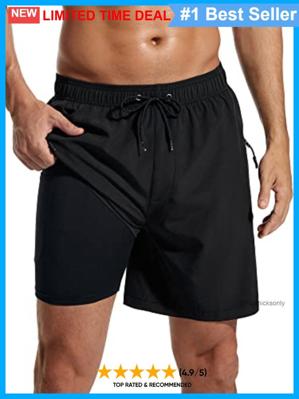 Mens Swim Trunks with Compression Liner Quick Dry Zipper Pockets